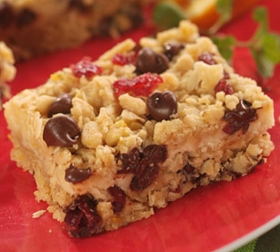 Chocolate and cranberry cheese bars 