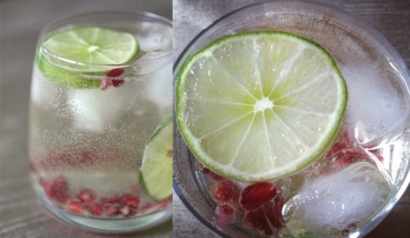 White wine and lime with pomegranate spritzer 